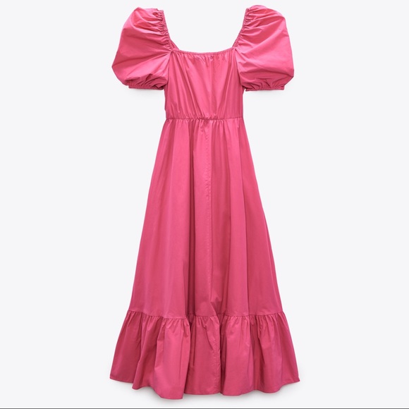 ZARA Puff Sleeves Midi Dress - Picture 2 of 13